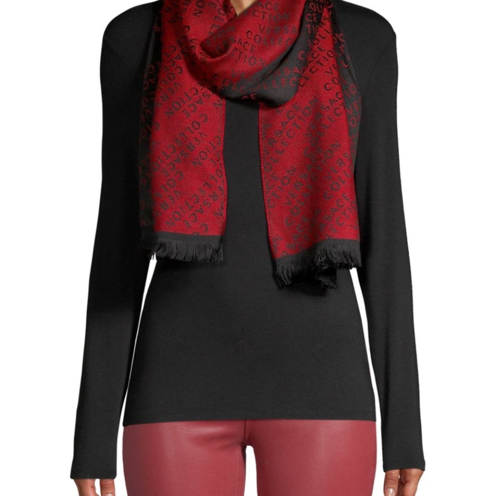 Versace Two-Tone Logo Wool Scarf